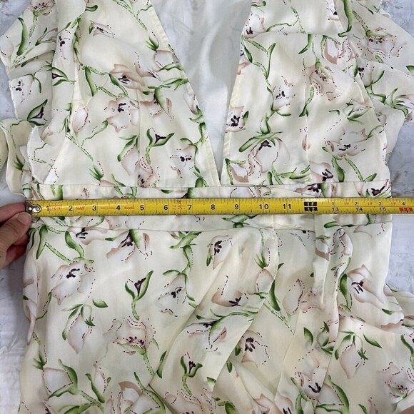 Boohoo Sleeveless Floral Frill Wrap Maxi Dress US 10 Ivory Cocktail Resort - Picture 11 of 14